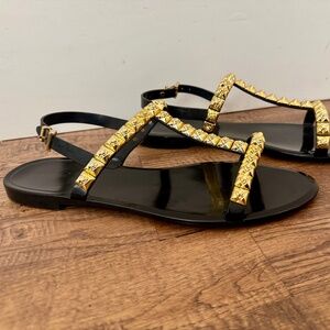 Stuart Weitzman Jelrose Black Gold Rose Jelly Sandals Women's Size 10